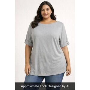 Lauren Ralph Lauren Womens XL Gray Boat Neck Cuffed Short Sleeve Knit Top